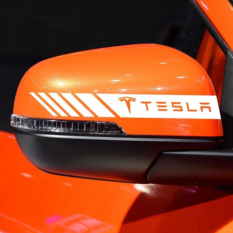 ELSUM1 2pcs Car Stripe Racing Strips Rear View Mirror 3D Stickers for Tesla Model 3 2021 S X Y Coil Mod WYE K80 Style Roadster Hub Caps