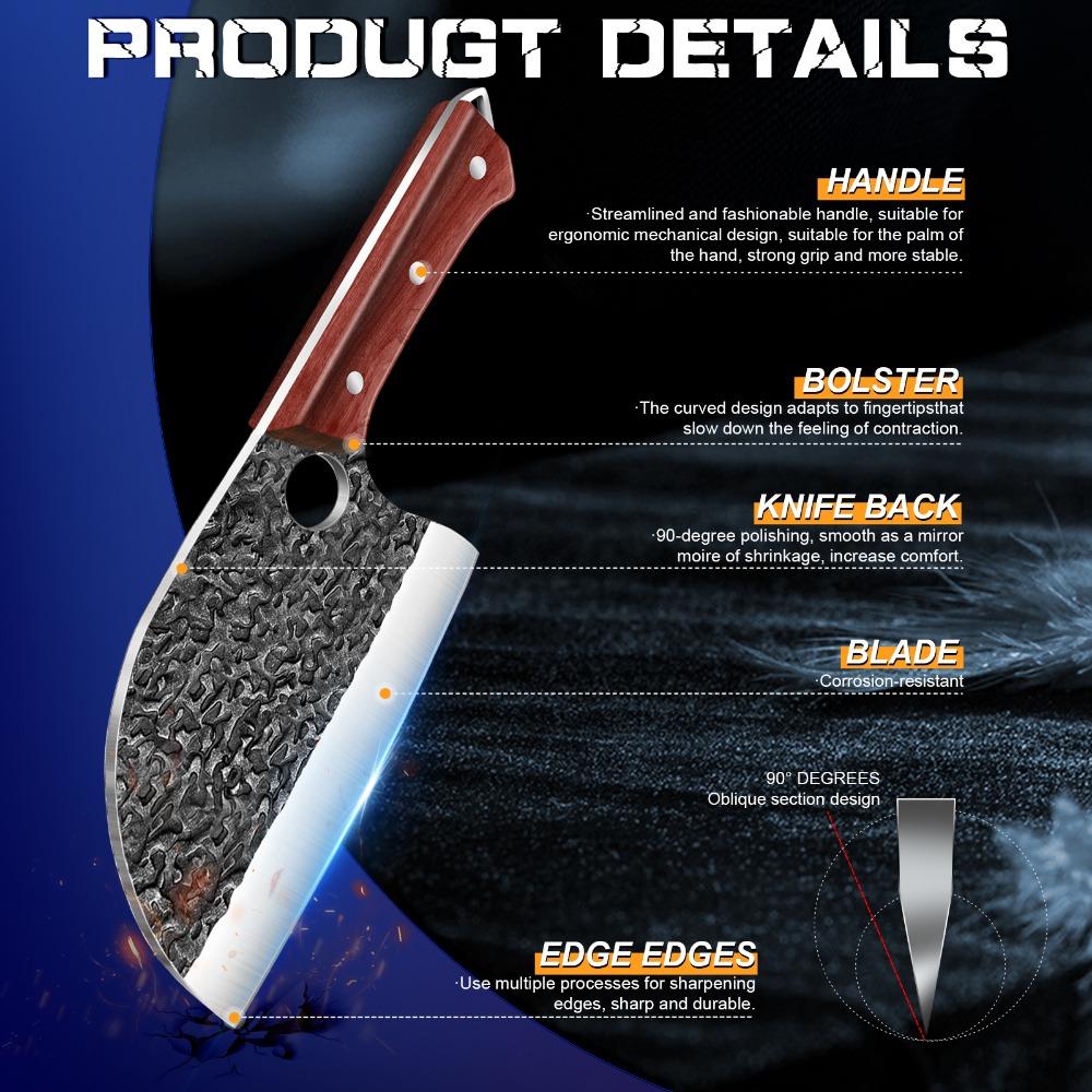 Stainless Steel Kitchen Knife Hand Forged Hammered Chef's Knife Meat Cleaver Fish Bone Splitting Slicing Knife with Leather Case