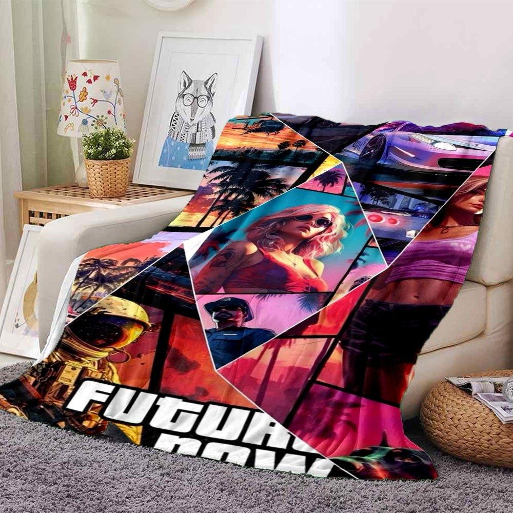 1 peça Cobertor Macio de Flanela Grand Theft Auto com Estampa de Designer Um cobertor aconchegante para todas as estações, perfeito para o sofá, cama, escritório