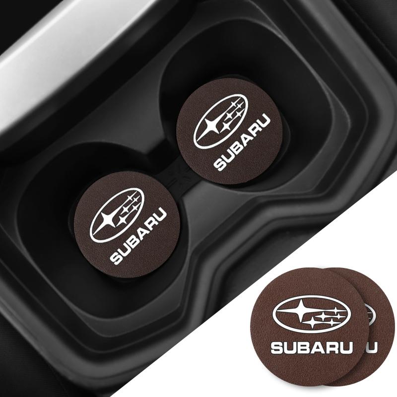 2Pcs Car Coaster PVC Logo Water Cup Pad Anti Slip Mat Accessories For Subaru STI WRX Forester Impreza Legacy Outback BRZ Tribeca