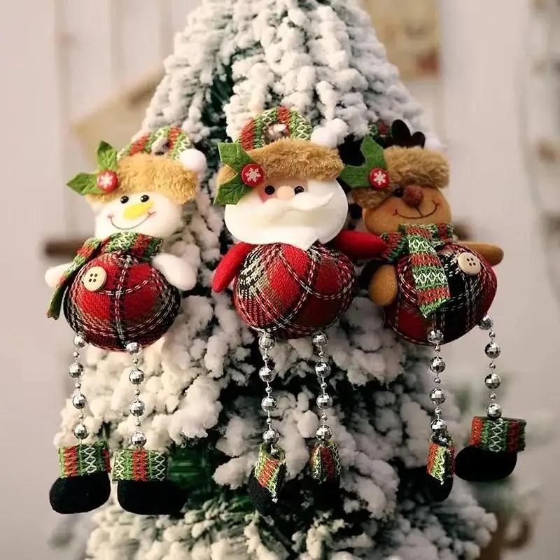 1 Pcs Holiday Pendants Gifts Christmas Decorations Window Decorations Room Decorations Small Figurines Plaid Cloth Beads Legs
