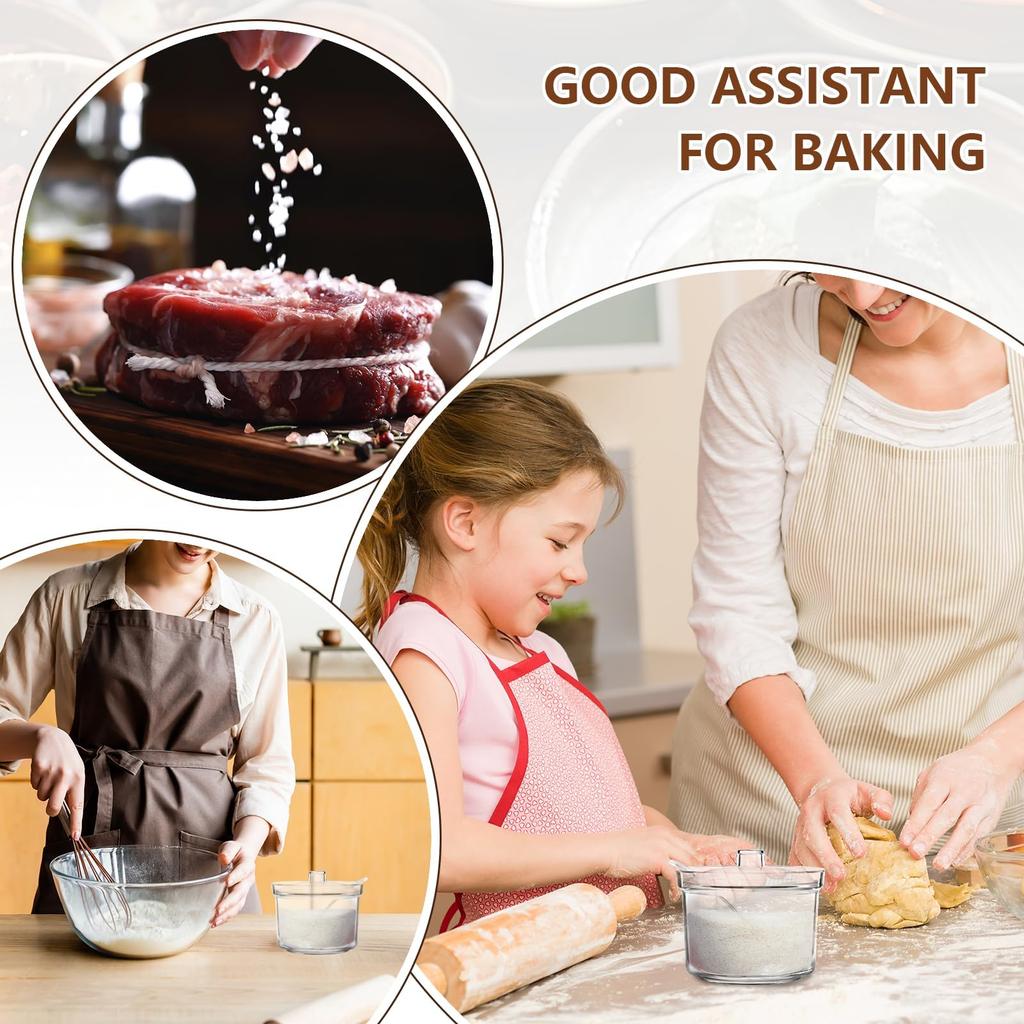 KoMvzyl 4-Piece Countertop Clear Sugar Holder Dispenser with Lid and Spoon, Includes Tags, for Condiments, Candy, Coffee, Tea, Spices, and Herbs