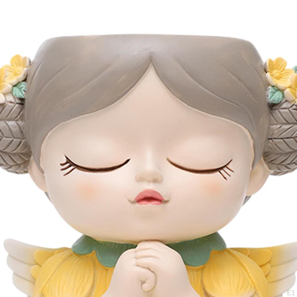 Elf Girl Flower Pot Plant Bud Vase with Drainage Hole Cartoon Resin Planters Bonsai for Living