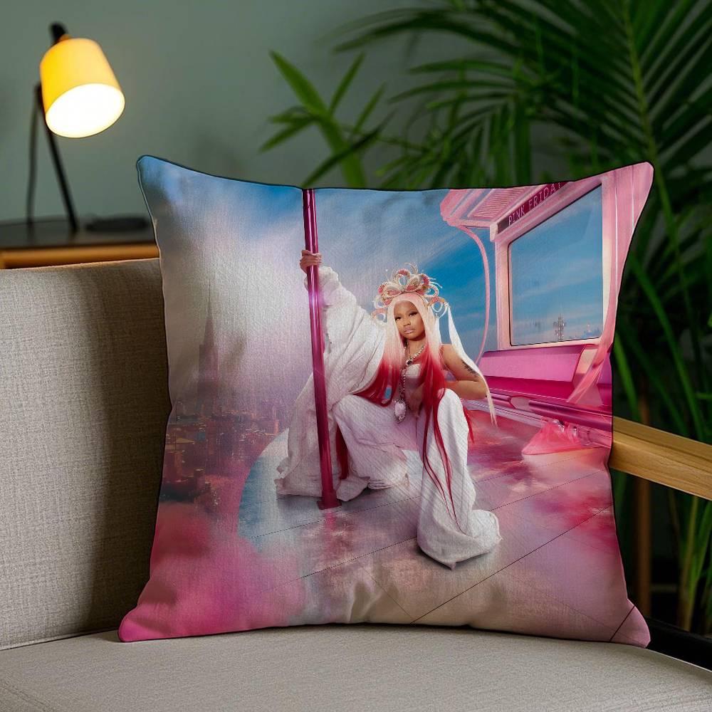 Minaj-Singer Pink Friday-P Pillow Case Anti-dustmite Pillowcase Invisible zipper silky short plush Sofa cushion cover