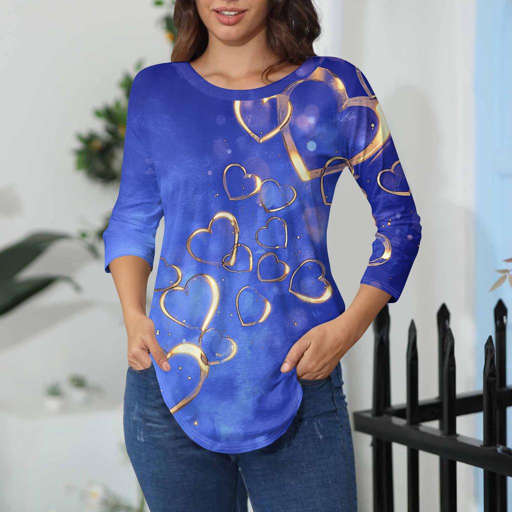 Womens T Shirts 3/4 Sleeve Shirts Solid Color Pullover Summer Spring Tops Blouses