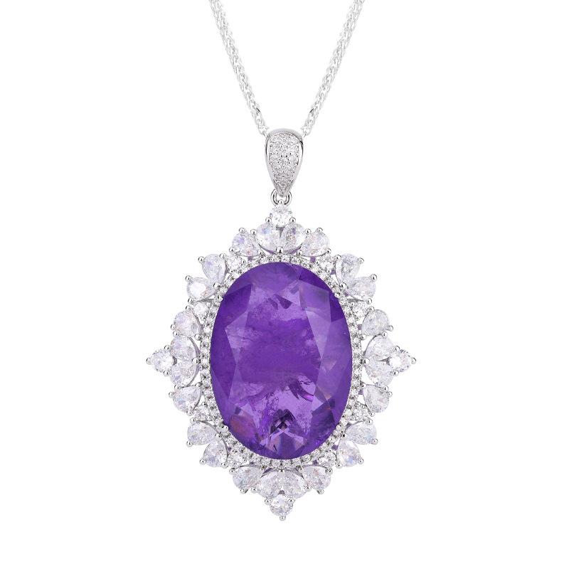 Jewelry Copper Bottom Gold-Plated Wind Simulation Color Treasure Temperament Pendant Necklace Large Dan Shape 18 * 25