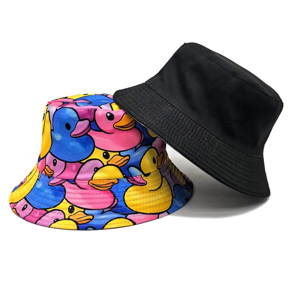 Comfortable Home Life Women's New Colorful Duck-Themed Print Bucket Hat Reversible Trendy Beach Graffiti Sun Hat For Men