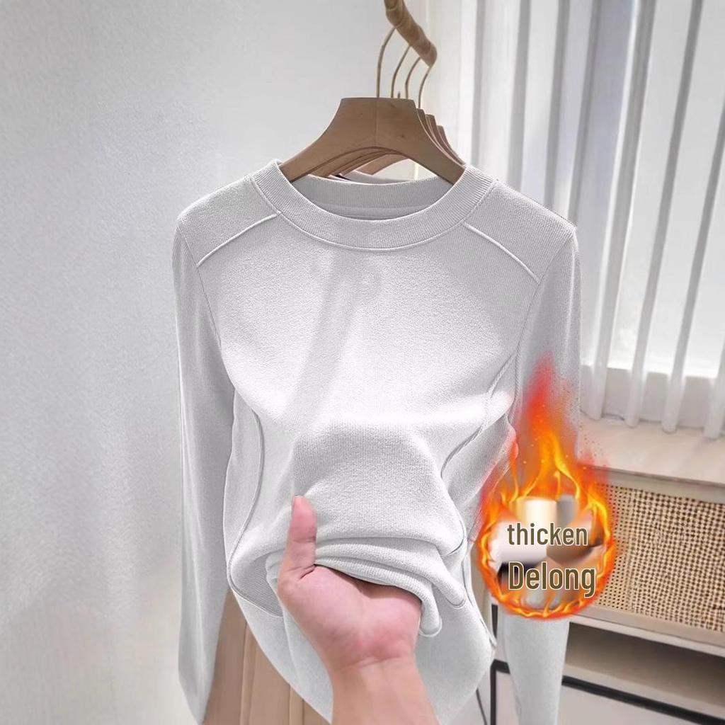 Women's Velvet Base Layer Slimming Top - Warm Half High Neck, Long Sleeve T-Shirt for Autumn/Winter.