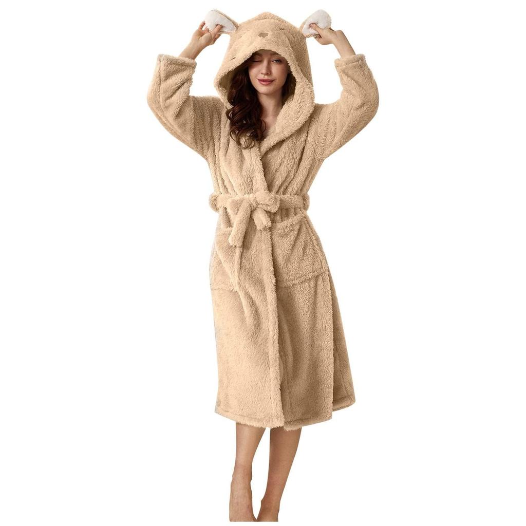 Women's Fleece-Lined Pocket Earflap Robe