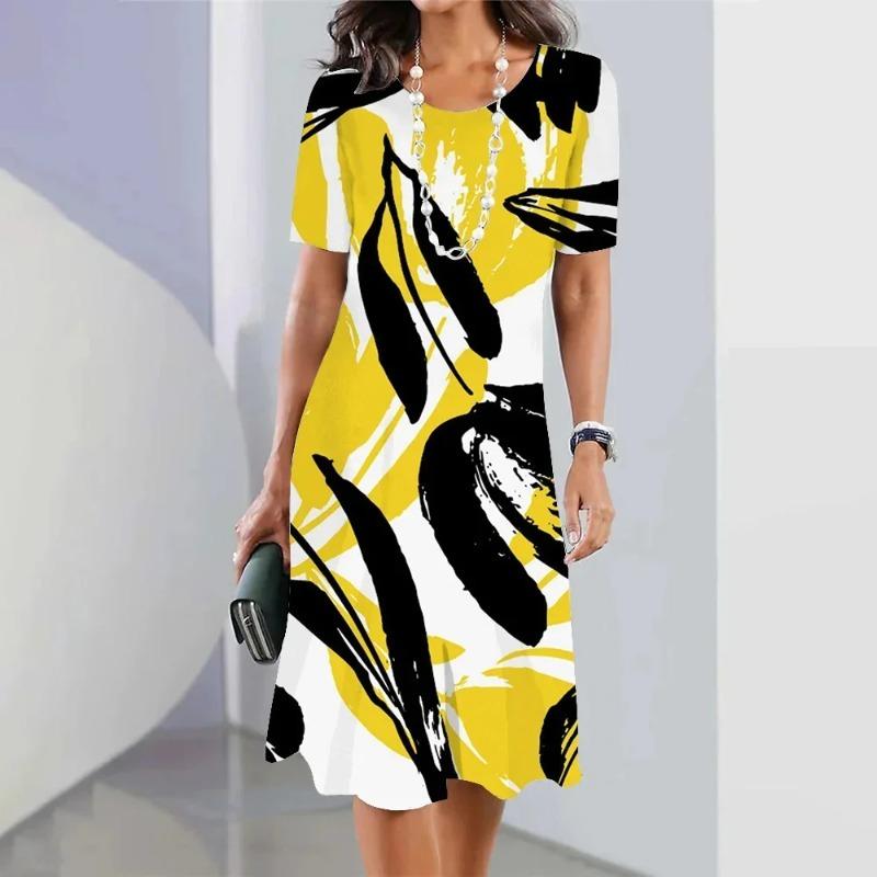 Летние простые платья с цветочным и лиственным принтом для женщин 2024 Женские элегантные длинные платья Женская одежда Платье-комбинация Бесплатная доставка S