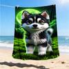 1pc Husky Puppy Throw Blanket Polyester Fiber, Lightweight Flannel, Soft & Warm, All Season Use for Outdoor, Camping Digital Print