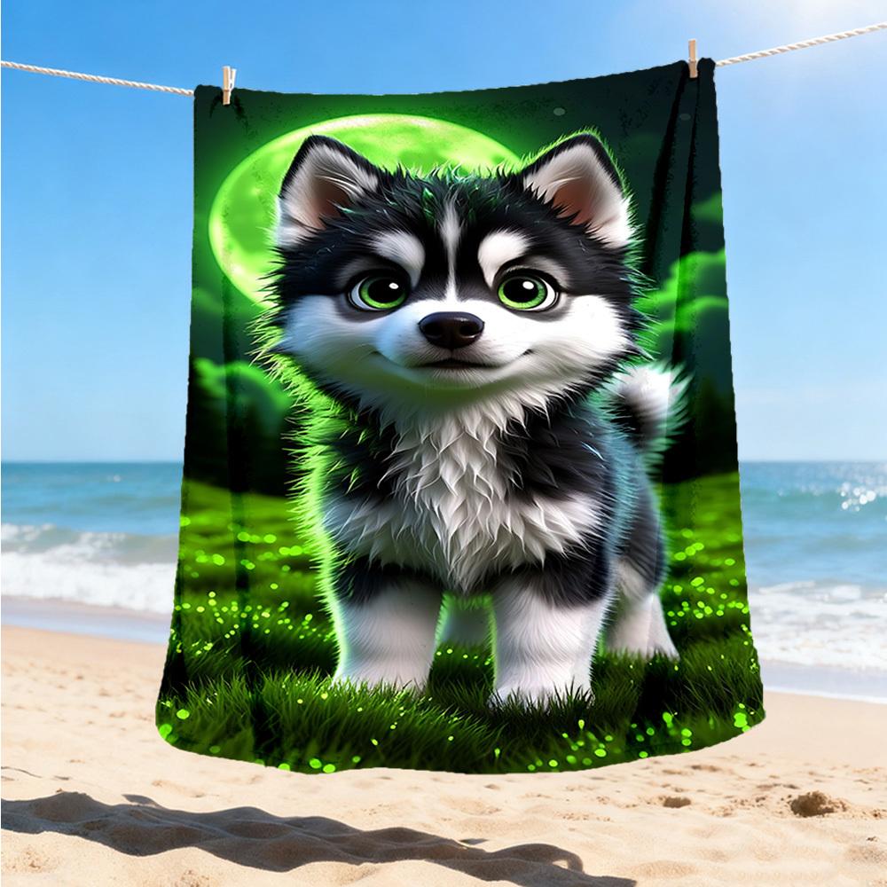 1pc Husky Puppy Throw Blanket Polyester Fiber, Lightweight Flannel, Soft & Warm, All Season Use for Outdoor, Camping Digital Print