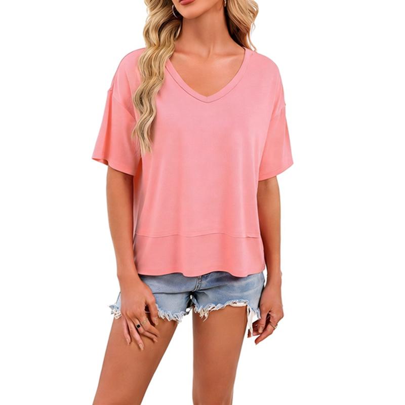 Women's V-Neck Short Sleeve Top Loose T-shirt