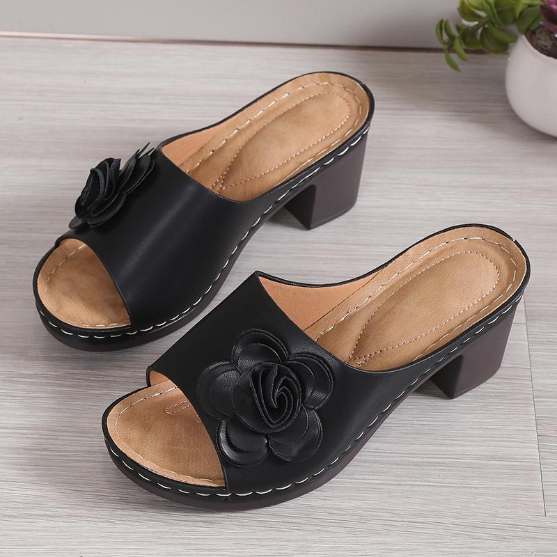Fashion 2025 Summer High Heels Sandals for Women Flower Decor Thick Heel Summer Sandles Woman Lightweight Open Toe Casual Sandalias 43