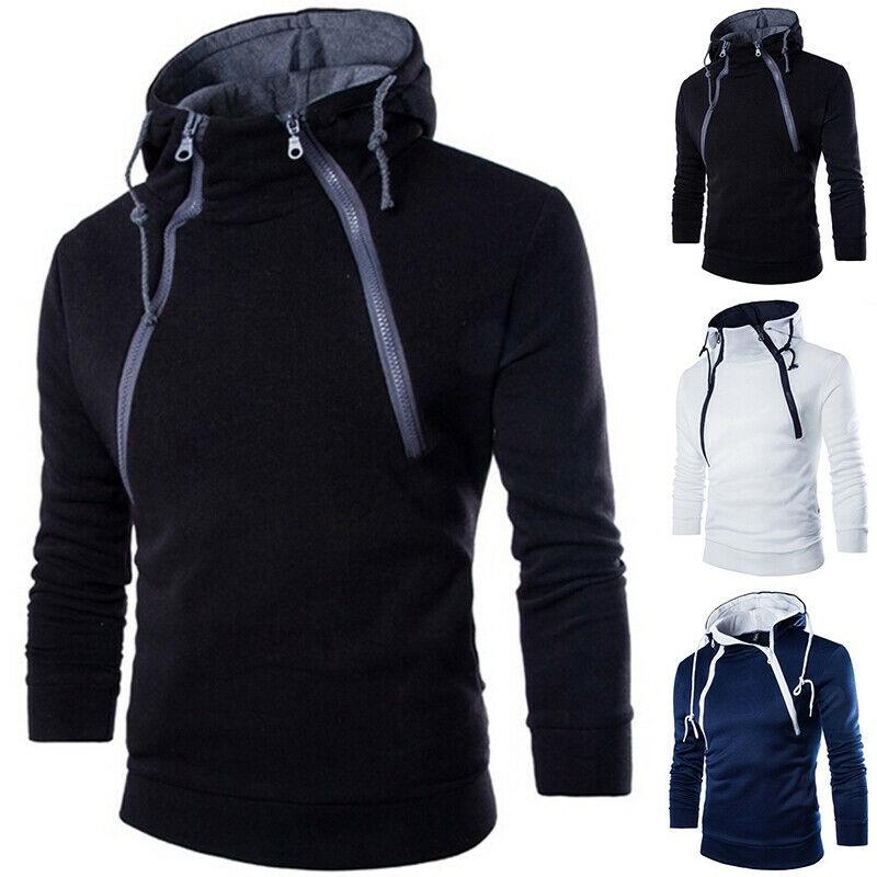 Classic Men's Pullover Hoodie With Zipper Design And Adjustable Drawstring For Winter