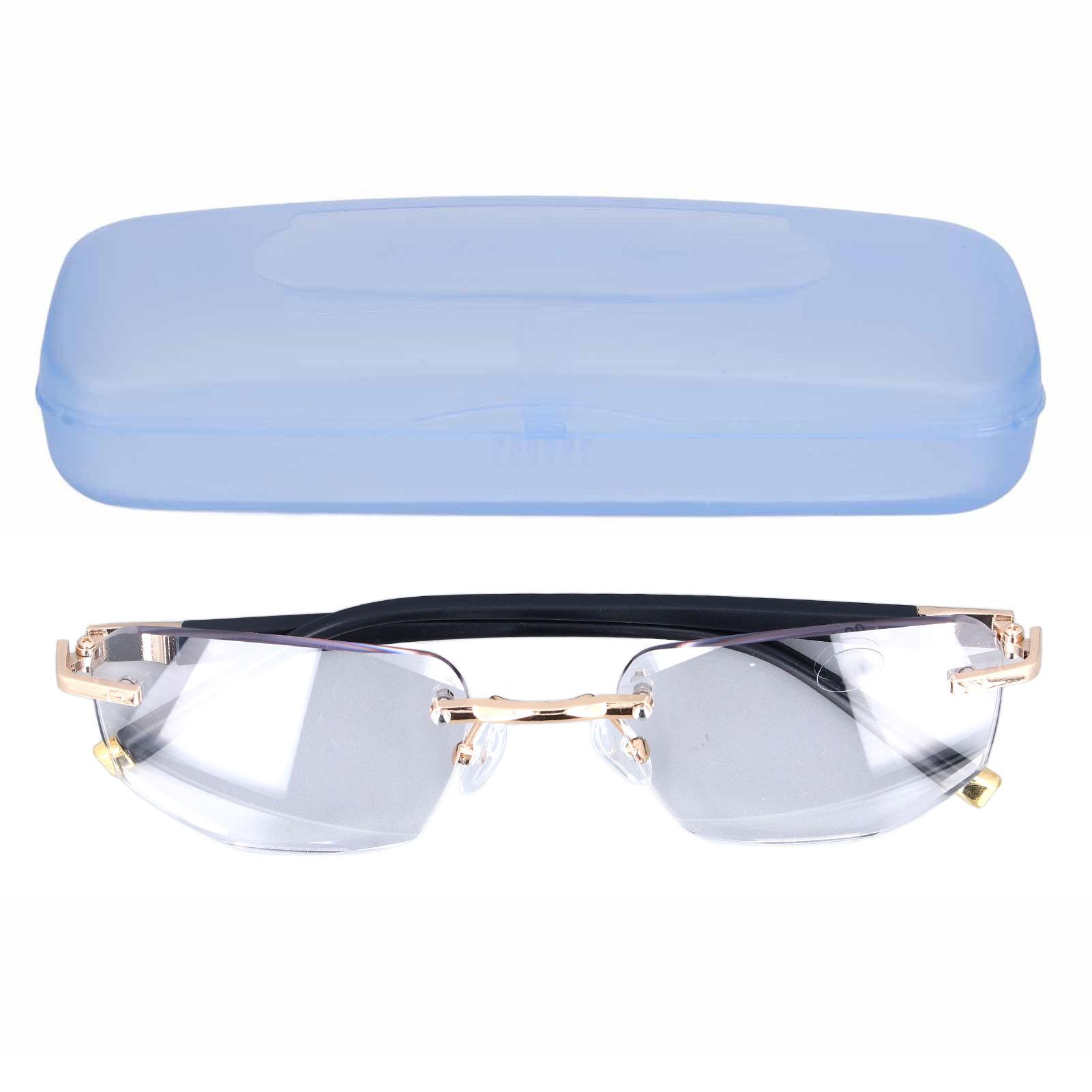 

Elderly Presbyopic Glasses Blue Light Blocking Progressive Multifocus Rimless Men Glasses for Newspa +200 Gold Frame