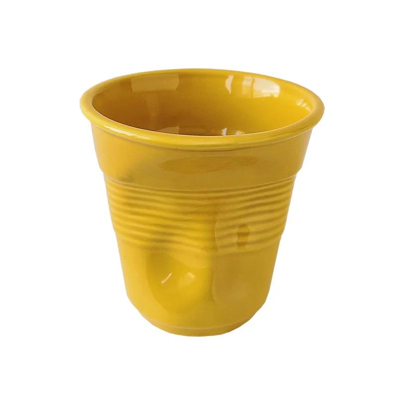 

6.7 унц Чашки та кухлі в корейському стилі Кавова кружка Біла керамічна скандинавська чашка з ефектом зім ятості 200 мл Стакан для пиття кави Подарунок з англійською літерою 200ml темно-жовтий колір