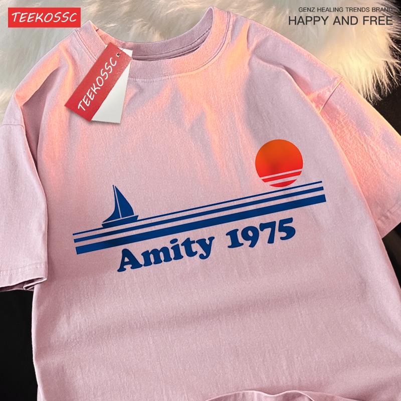 Amity 1975 The Sailboat Of Hope Mens Street Clothing Breathable Oversized T-Shirts Brand Tops Cotton Casual T Shirt Couple