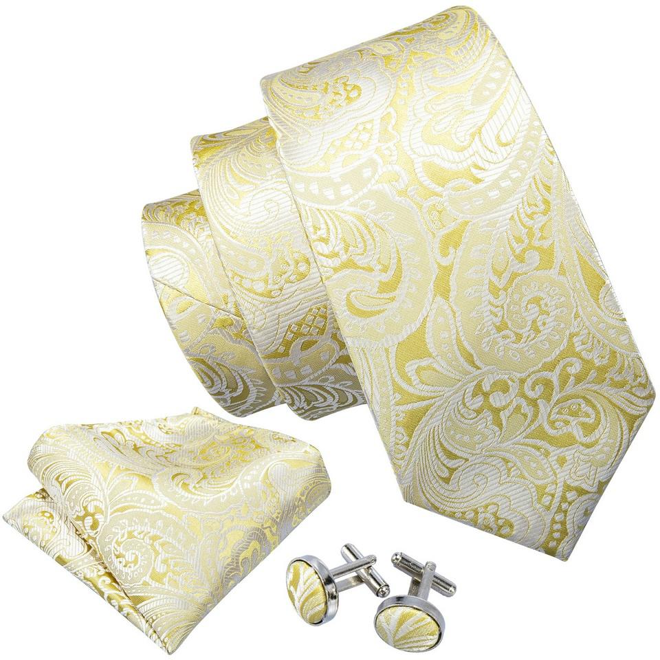 Men's Luxury Jacquard Silk Necktie Handkerchief Cufflinks Boutonniere with Gift Box for Wedding Party Dating