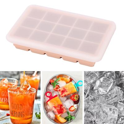 Yousheng Silikon Eiswürfelform mit Deckel 15 Fächer Leicht lösbare Eisform für Gefrierschrank Großer Eiswürfelbereiter für Whiskey Cocktails