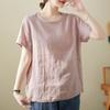 New Cotton and Linen Short Sleeved T-shirt for Women High-end Cotton and Linen Loose Fitting Belly Covering Cotton and Linen Top