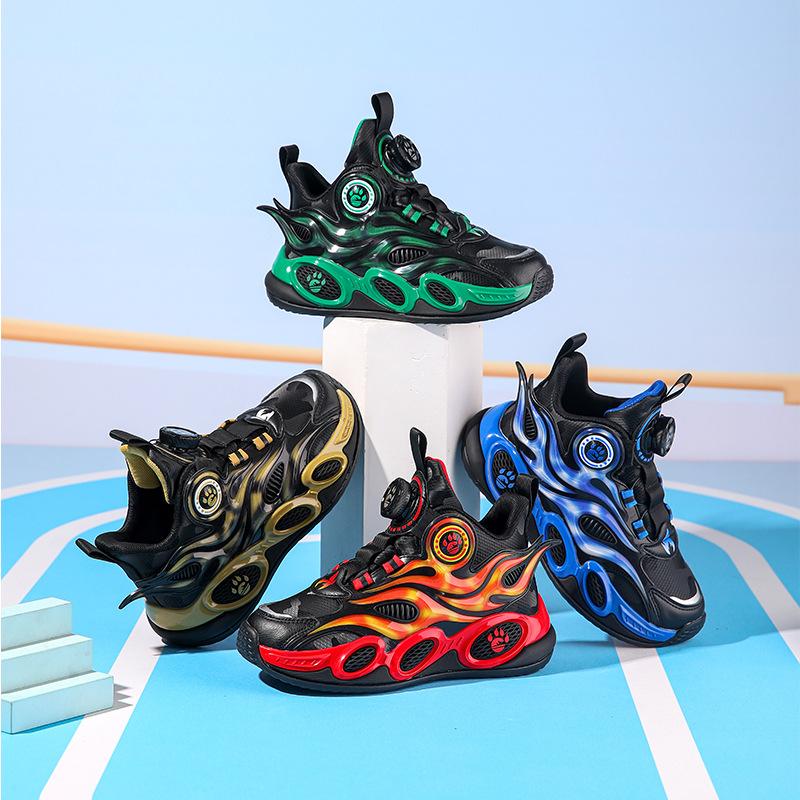 Sneakers Basketball Knopf Mesh Kinder Freizeitschuhe Mittel- und Ältere Kinder Neu 2025 Rotierend Herbst