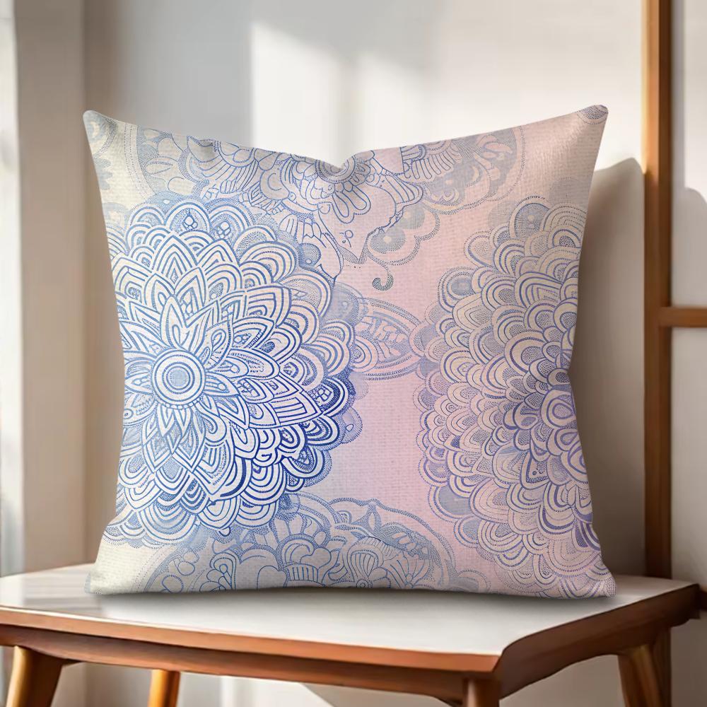 Colorful Floral Mandala Cushion Cover Natural Linen Organic Fabric DoubleSided Printing Couch Pillow Covers Home Decor