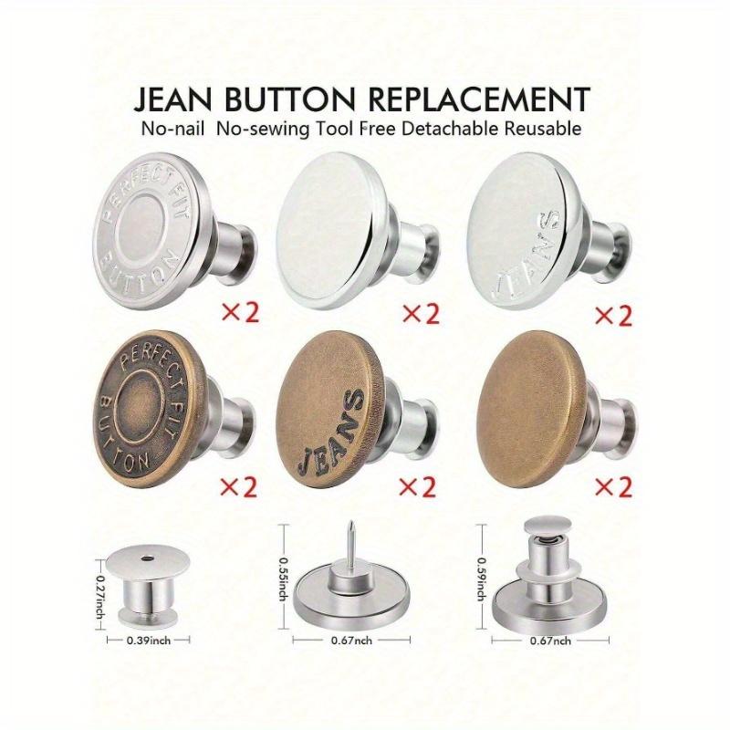 12Pcs/ Set Button Pins For Loose Jeans Pants, For Jean Button Tightener Replacement Adjustable Reusable Metal Clips Reduce Too Big Pants Waist