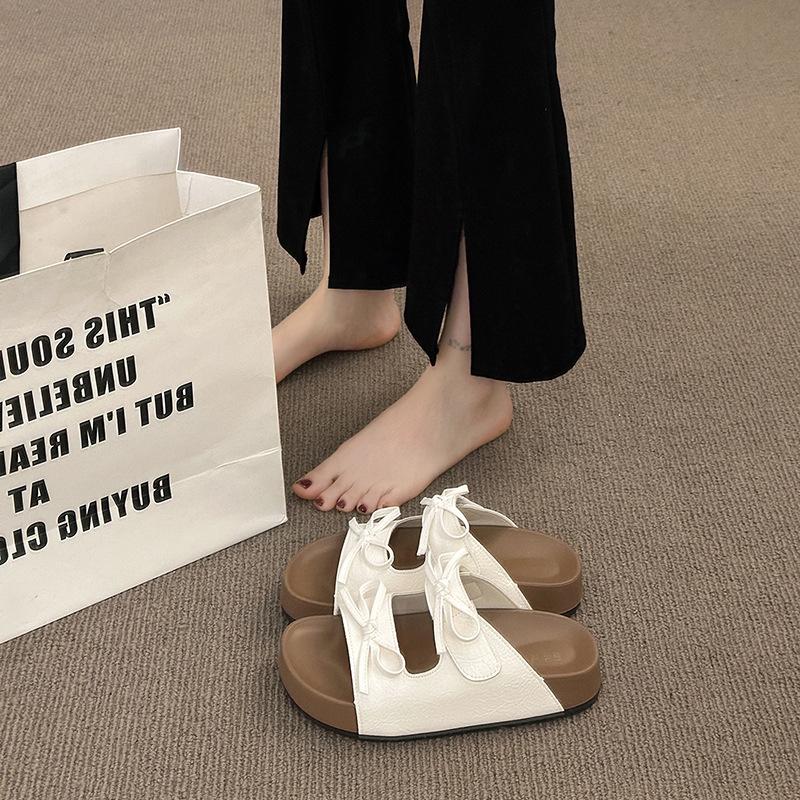 Bow silver platform slippers female summer wear 2025 new gentle fairy style with skirt Birkencool slippers