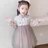 Girls' Chinese Style Floral Dress Mesh Puffy Dress Patchwork Dress