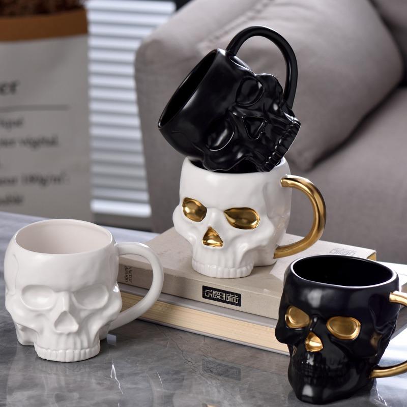1 STÜCK 600 ML Halloween-Totenkopf-Tasse mit Henkel, deckelloser Keramikbecher, lustige Wasser-, Bier-, Milch-, Mokka-Tasse, kreativer Modellierbecher