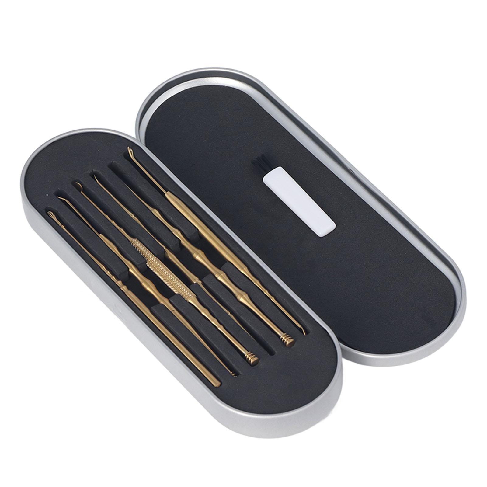 

Набор для чистки ушей из нержавеющей стали, глянцевый полированный, ложкообразный, портативный футляр, инструмент для удаления ушной серы золотой