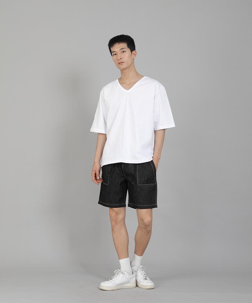 Seinteukeulu Plain V-Neck Half-Sleeve T-Shirt Vhr-895 White