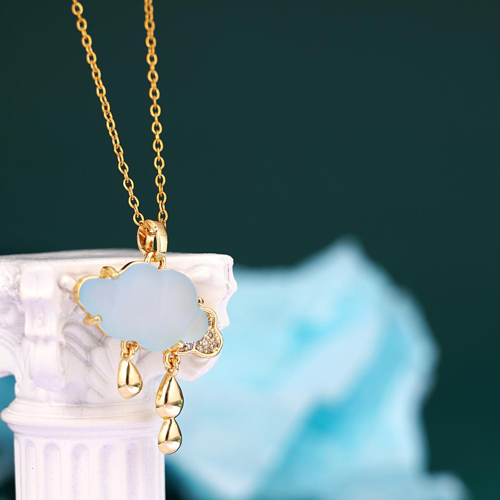 Fashion Zircon Resin Cloud Pendant Necklace for Women Girls Stainless Steel Chain Sweet Cute Party Accessories Jewelry Gifts