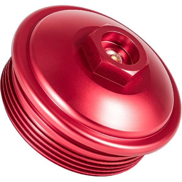 Fuel Filter Cap For Ford 6.0L Powerstroke Diesel 2003-2007 F250 F350 F450 F550 F650 F750 Excursion E150 E250 E350 E450 Billet Aluminum (Red)