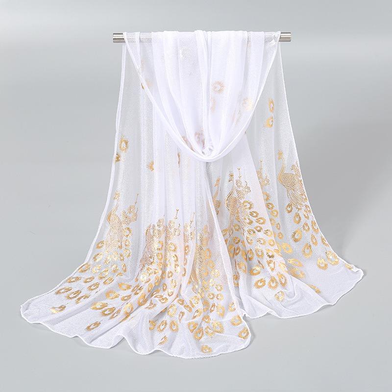 Elegant temperament solid color peacock print scarf simple bronzing phoenix feather light and comfortable travel accessories shawl women