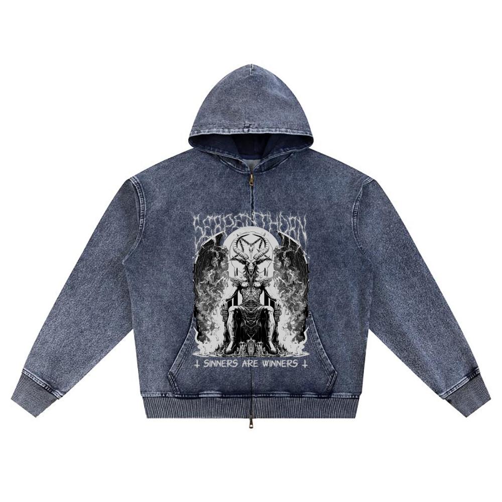 

DTG print Knitted Denim Zip-Up Hoodie Serpenthorn Brother Print Zipper Hoodies XL темно-синий
