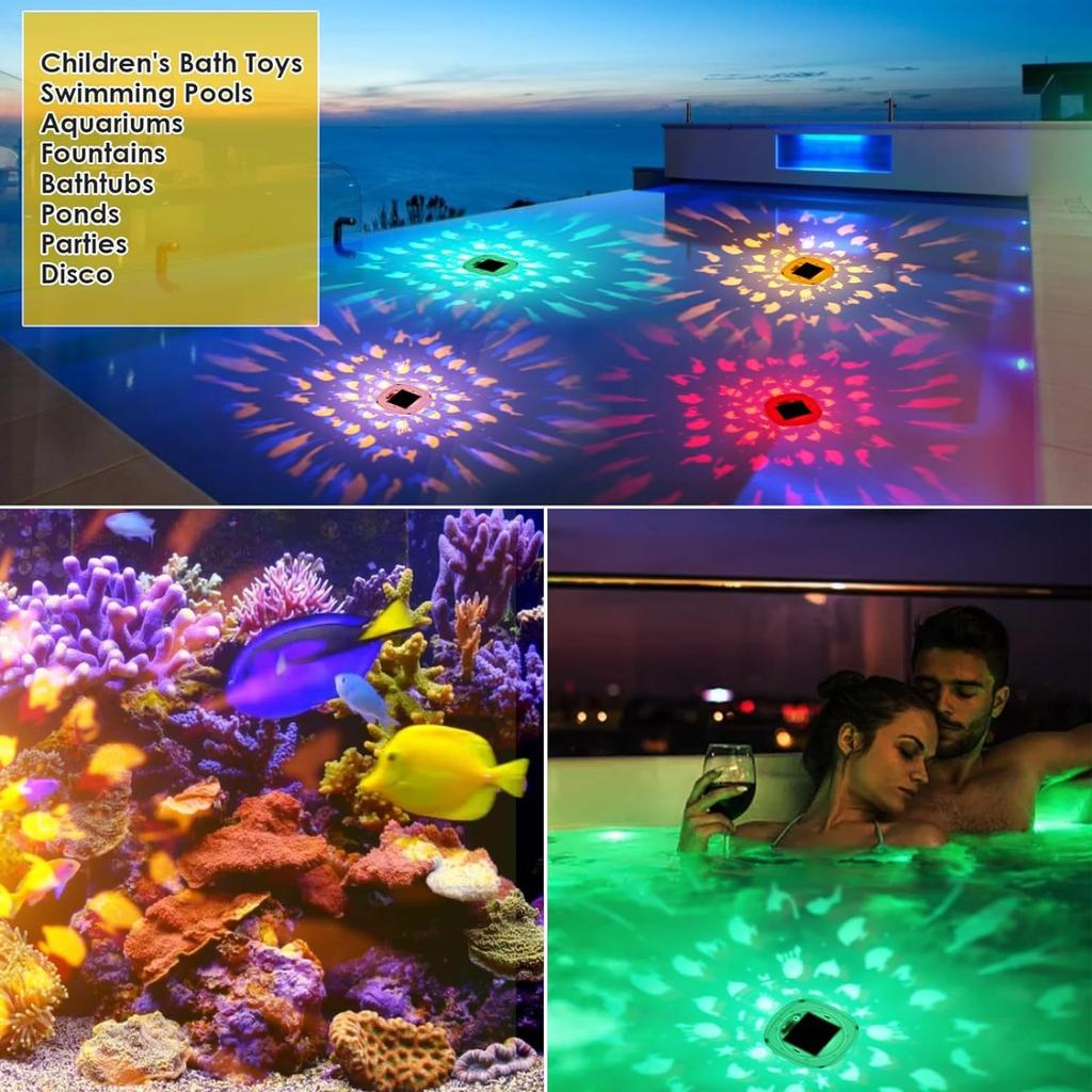 Creative Solar Rechargeable Swimming Pool Light Small Fish Projection Light Smart Colorful Atmosphere Light Night Light
