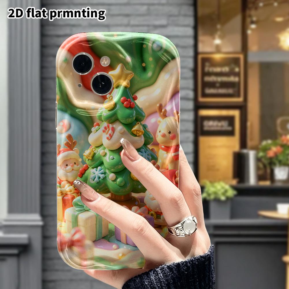 Phone Case: 2D Flat Design Suitable for iPhone 18 17 16 15 14 13 Pro Protective Case, Christmas Tree and Santa Claus, Perfect Holiday Gift for Christm