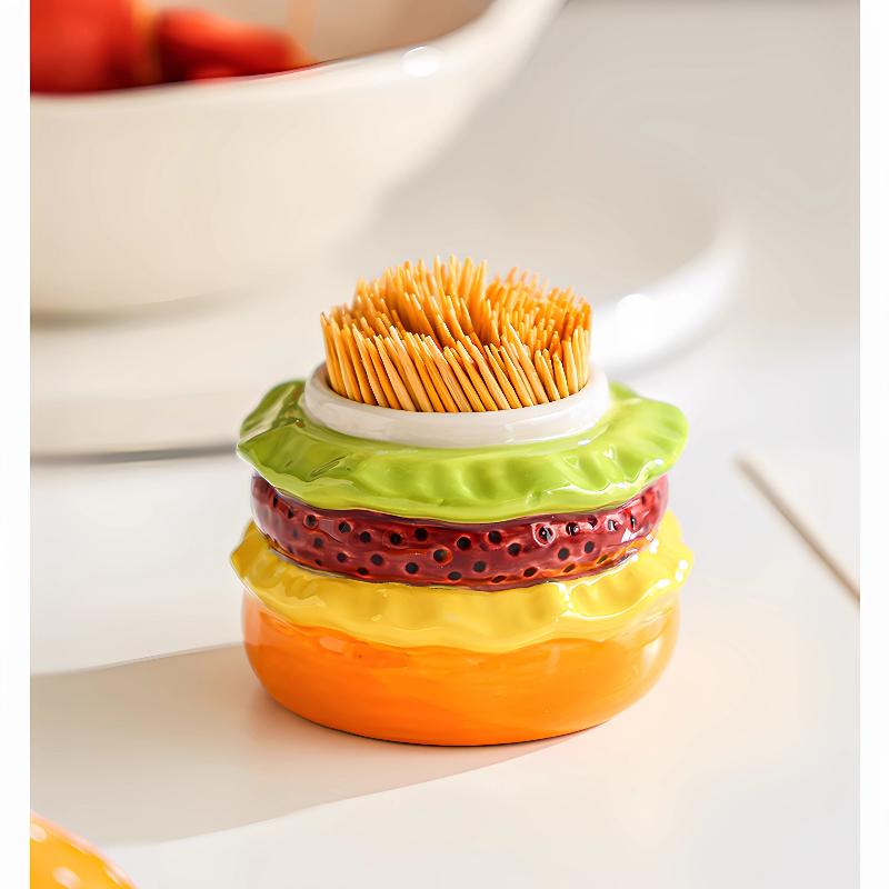 Creative Hamburger Toothpick Box Home Luxury High-end Toothpick Holders, Cute Cotton Swab Can, Dental Floss Storage Box