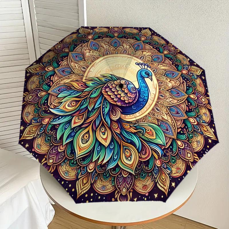 

1pc Colorful Peacock Mandala Artwork Umbrella with Plastic Handle,Suitable for All Seasons Home Travel Outdoor UmbrellaDD1160