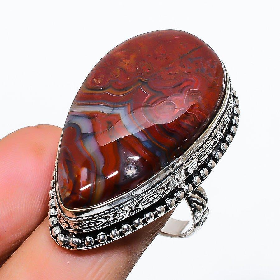 

Natural Lake Superior Agate 925 Sterling Silver Jewelry Ring Size 9 q3b79