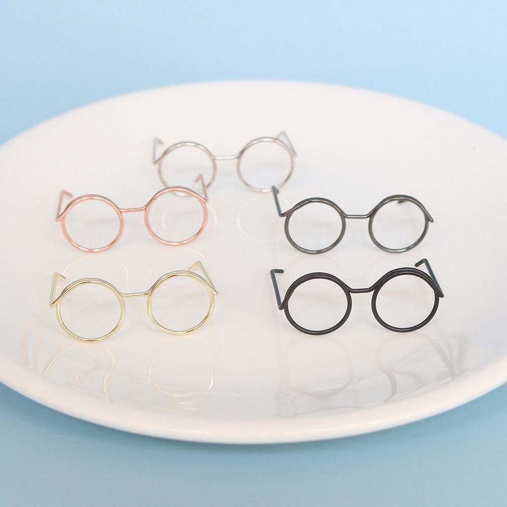 5PCS Metal Miniature Doll Eyewear Black Frame Frame Lensless Miniature Eyewear  DIY Matching