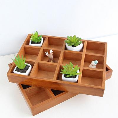 Plateau Multifonctionnel pour Pot de Plante Grasse Bois Multi-compartiments Organisateur de Petits Objets de Bureau Boîte de Finition Cosmétique