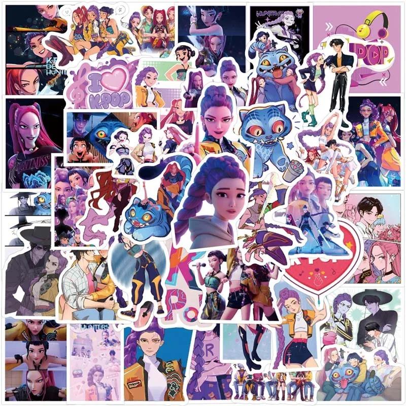 55Pcs KPop Demon Hunters Stickers Demon Hunters Birthday DIY Stickers Scrapbooking Phone Luggage Skateboard Waterproof Decal 4-8CM