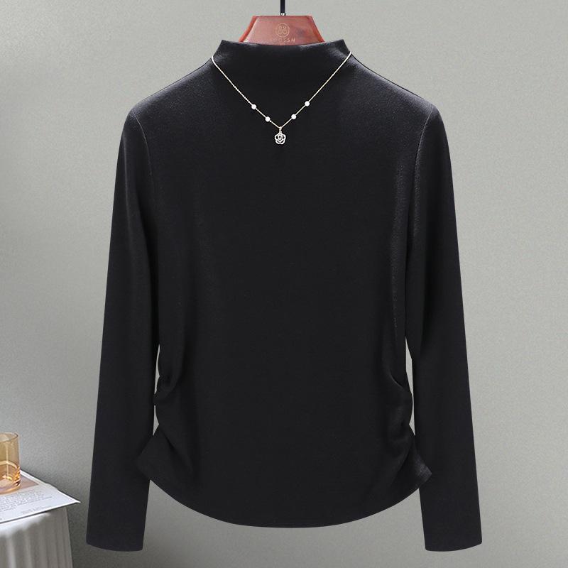 Merino Wool Machine Washable Wool Sweater Women's Autumn New Semi-turtleneck Bottoming Shirt Elastic Waist
