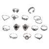 15Pcs/Set Women Hollow Lotus Sunflower Geometric Faux Gem Stacking Finger Ring