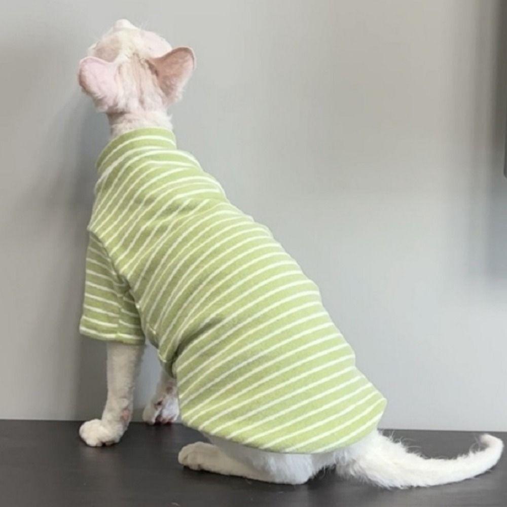 Warm Sphynx Cat Clothes Soft Cat Striped Jumpsuit Hairless Cat Base Shirt  For Autumn Winter