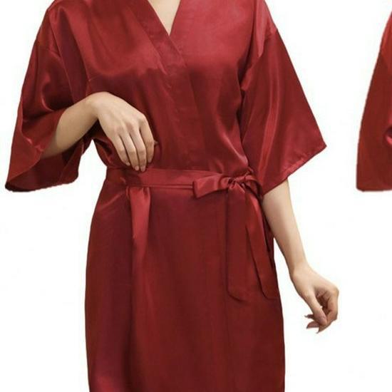 Cămașă de noapte kimono din satin pentru femei – Culoare uni lucioasă, halat de baie de vară scurt și sexy
