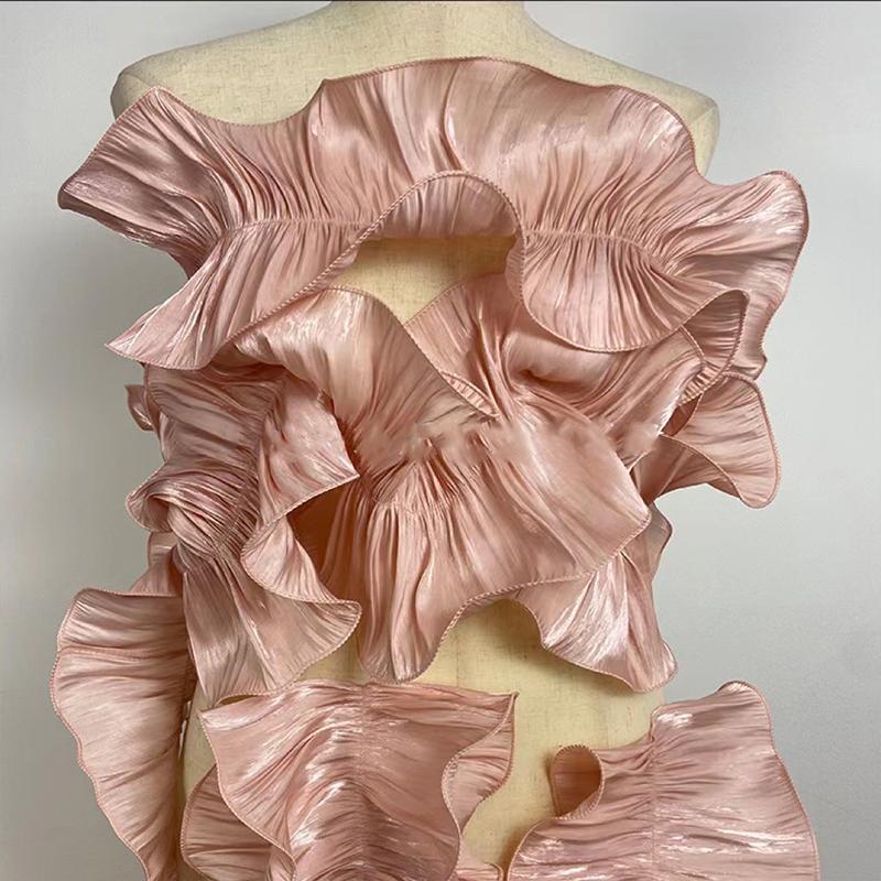 3 Yard Big Wave Spitzenbesatz Helles Seidensatin Rüschen Plissee Stoff Applikation DIY Cosplay Tanzaufführung Kleidung Zubehör